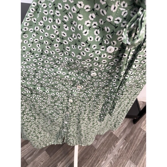 Shibever Midi Shift Dress Women Size L Green Floral Short Sleeve Cottagecore - Picture 6 of 15